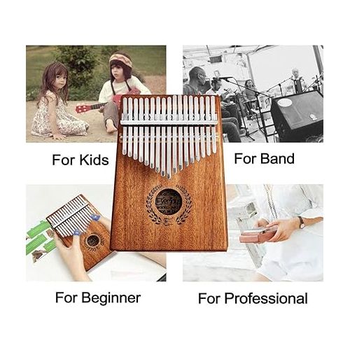  Everjoys Kalimba Thumb Piano 17 Keys, Professional Musical Instrument Finger Piano Marimbas with Portable Soft Cloth Bag, Fast to Learn Songbook, Tuning Hammer, All in One Kit (Mahogany)