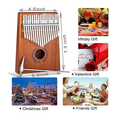  Everjoys Kalimba Thumb Piano 17 Keys, Professional Musical Instrument Finger Piano Marimbas with Portable Soft Cloth Bag, Fast to Learn Songbook, Tuning Hammer, All in One Kit (Mahogany)