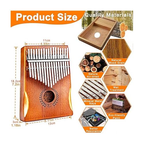  Everjoys Kalimba Thumb Piano 17 Keys, Professional Musical Instrument Finger Piano Marimbas with Portable Soft Cloth Bag, Fast to Learn Songbook, Tuning Hammer, All in One Kit