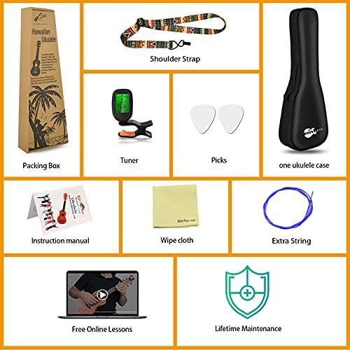  Everjoys Soprano Ukulele Beginner Pack-21 Inch w/Rainbow String Gig Bag Fast Learn Songbook Digital Tuner All in One Kit