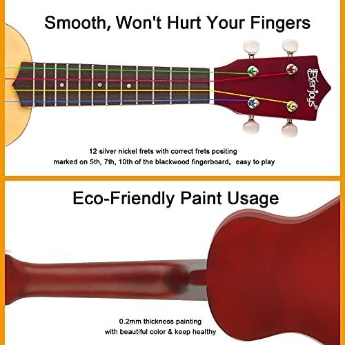  Everjoys Soprano Ukulele Beginner Pack-21 Inch w/Rainbow String Gig Bag Fast Learn Songbook Digital Tuner All in One Kit