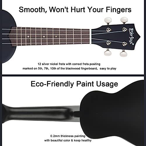  Everjoys Learn to Play Ukulele Soprano Starter Kit - Satin Mahogany Professional Uke - 21 inch w/Case Strap Digital Tuner Aquila Strings