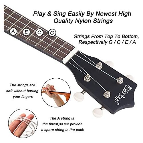  Everjoys Learn to Play Ukulele Soprano Starter Kit - Satin Mahogany Professional Uke - 21 inch w/Case Strap Digital Tuner Aquila Strings