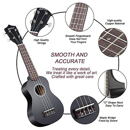  Everjoys Soprano Ukulele Beginner Pack-21 Inch w/Gig Bag Fast Learn Songbook Digital Tuner All in One Kit