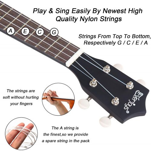  Everjoys Soprano Ukulele Beginner Pack-21 Inch w/Gig Bag Fast Learn Songbook Digital Tuner All in One Kit