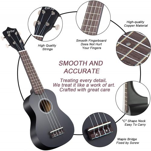  Everjoys Soprano Ukulele Beginner Pack-21 Inch w/Gig Bag Fast Learn Songbook Digital Tuner All in One Kit