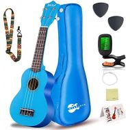 Everjoys Soprano Ukulele Beginner Pack-21 Inch w/Gig Bag How to Play Songbook Digital Tuner All in One Kit (Blue)