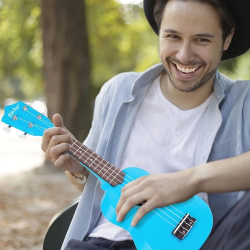  Everjoys Soprano Ukulele Beginner Pack-21 Inch w/Gig Bag How to Play Songbook Digital Tuner All in One Kit (Blue)