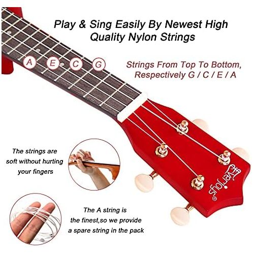  Everjoys Soprano Ukulele Beginner Pack-21 Inch w/Gig Bag Fast Learn Songbook Digital Tuner All in One Kit