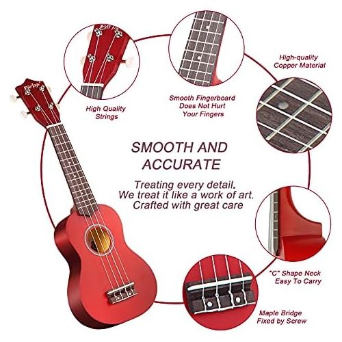  Everjoys Soprano Ukulele Beginner Pack-21 Inch w/Gig Bag Fast Learn Songbook Digital Tuner All in One Kit