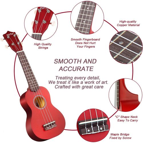  Everjoys Soprano Ukulele Beginner Pack-21 Inch w/Gig Bag Fast Learn Songbook Digital Tuner All in One Kit