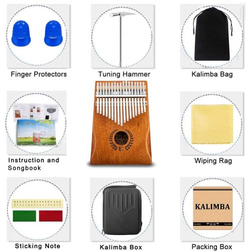  [아마존베스트]Everjoys Kalimba Thumb Piano 17 Keys, Portable Mbira Finger Piano w/Protective Case, Fast to Learn Songbook, Tuning Hammer, All in One Kit