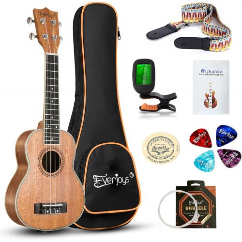  [아마존베스트]Everjoys Soprano Ukulele Mahogany 21 inch - Professional Wooden Ukelele Instrument Kit With Gig Bag, Strap, Picks,Strings