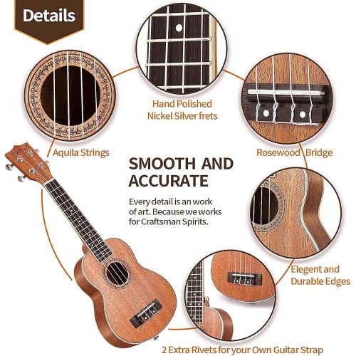  [아마존베스트]Everjoys Soprano Ukulele Mahogany 21 inch - Professional Wooden Ukelele Instrument Kit With Gig Bag, Strap, Picks,Strings