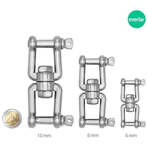  Besuchen Sie den everlar-Store everlar Edelstahl Drehwirbel I 8mm L, BS 1650Kg I Bequemes & sicheres Drehen & Befestigen von Hangesessel, Boxsack, Schwenkgrill, Schaukel u.v.a. I Hochfest & Wetterbestandig