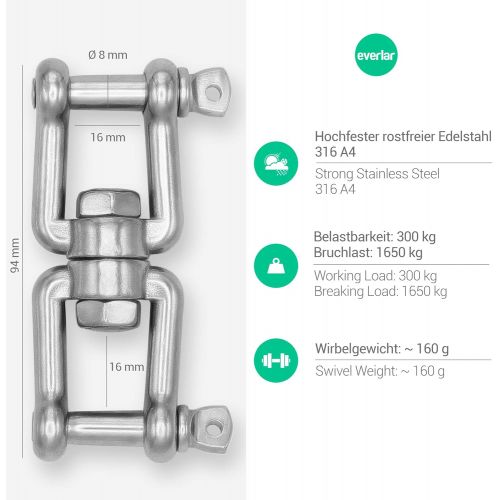  Besuchen Sie den everlar-Store everlar Edelstahl Drehwirbel I 8mm L, BS 1650Kg I Bequemes & sicheres Drehen & Befestigen von Hangesessel, Boxsack, Schwenkgrill, Schaukel u.v.a. I Hochfest & Wetterbestandig