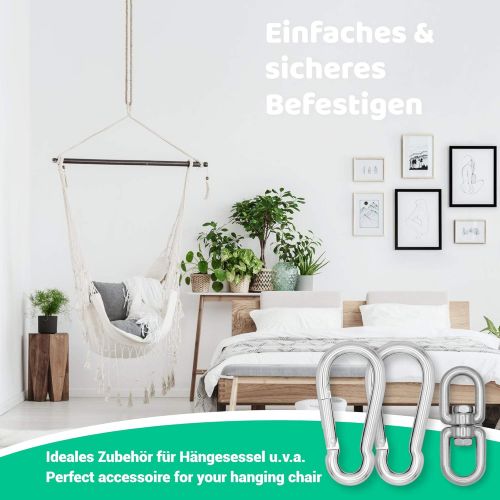  Besuchen Sie den everlar-Store everlar 2 Karabiner + Edelstahl Dreh-Wirbel Set I Sicheres & Einfaches Aufhangen von Hangesessel, Hangematte, Schaukel, Boxsack, Sonnensegel, Liebesschaukel u.v.a.