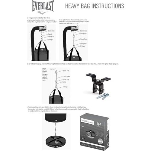  Everlast Leather Heavy 70 Pound Punching Bag with Chain and Swivel Assembly, 5 Ounce MMA Kickboxing Gloves and 180-Inch Boxing Hand Wrap, Black