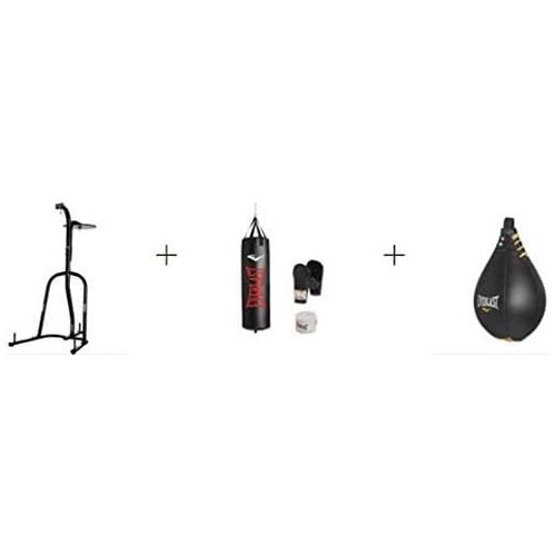  Everlast Dual Station Heavy Bag Stand, 100-lb, Speedbag, Value Bundle