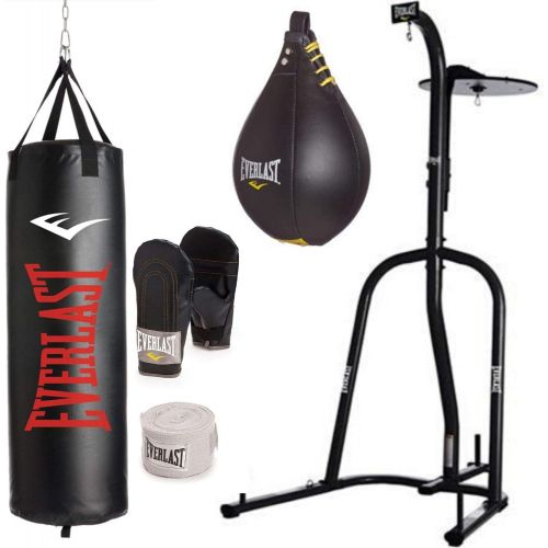  Everlast Dual Station Heavy Bag Stand, 100-lb, Speedbag, Value Bundle