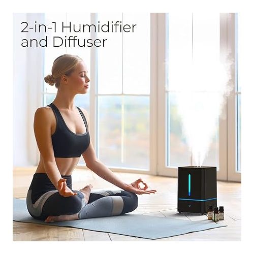  Everlasting Comfort: Cool Mist Humidifier for Bedroom 4L - Large Room, Filterless Humidifier with Essential Oil Diffuser, Easy Clean & Quiet, Black