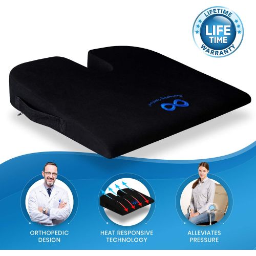  [아마존 핫딜]  [아마존핫딜]Everlasting Comfort 100% Pure Memory Foam Wedge Seat Cushion, Body Heat Responsive, Orthopedic U Cut-Out Design to Relieve Pain, Car Cushion, Standard, Black