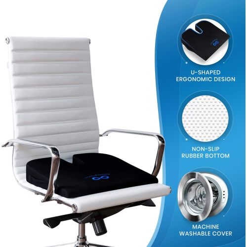  [아마존 핫딜]  [아마존핫딜]Everlasting Comfort 100% Pure Memory Foam Wedge Seat Cushion, Body Heat Responsive, Orthopedic U Cut-Out Design to Relieve Pain, Car Cushion, Standard, Black