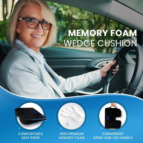  [아마존 핫딜]  [아마존핫딜]Everlasting Comfort 100% Pure Memory Foam Wedge Seat Cushion, Body Heat Responsive, Orthopedic U Cut-Out Design to Relieve Pain, Car Cushion, Standard, Black