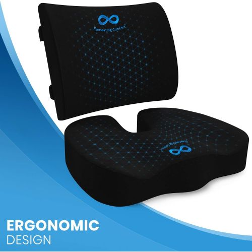  [아마존 핫딜]  [아마존핫딜]Everlasting Comfort Memory Foam Seat Cushion/Back Cushion Combo, Gel Infused & Ventilated, Orthopedic Design. Perfect for Office Chair, Relieves Back, Coccyx, Sciatica, Tailbone, Lumbar Pain, by Everl