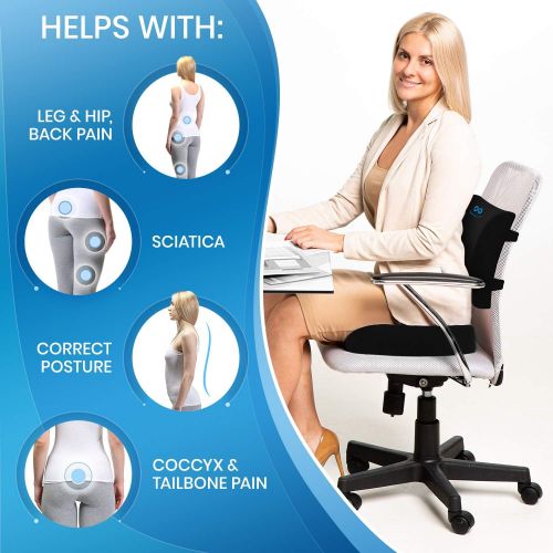  [아마존 핫딜]  [아마존핫딜]Everlasting Comfort Memory Foam Seat Cushion/Back Cushion Combo, Gel Infused & Ventilated, Orthopedic Design. Perfect for Office Chair, Relieves Back, Coccyx, Sciatica, Tailbone, Lumbar Pain, by Everl