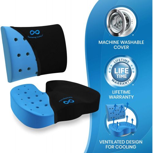  [아마존 핫딜]  [아마존핫딜]Everlasting Comfort Memory Foam Seat Cushion/Back Cushion Combo, Gel Infused & Ventilated, Orthopedic Design. Perfect for Office Chair, Relieves Back, Coccyx, Sciatica, Tailbone, Lumbar Pain, by Everl