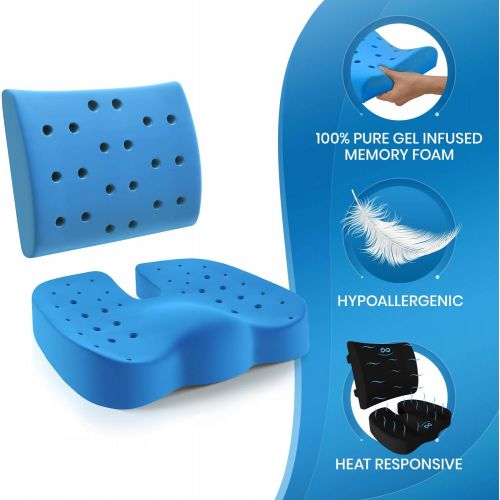  [아마존 핫딜]  [아마존핫딜]Everlasting Comfort Memory Foam Seat Cushion/Back Cushion Combo, Gel Infused & Ventilated, Orthopedic Design. Perfect for Office Chair, Relieves Back, Coccyx, Sciatica, Tailbone, Lumbar Pain, by Everl