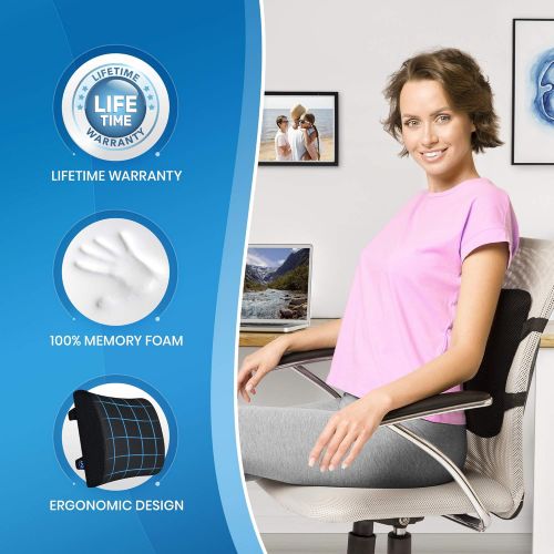  [아마존 핫딜] [아마존핫딜]Everlasting Comfort 100% Pure Memory Foam Back Cushion - Lumbar Support Pillow for Office, Car and Chair, Standard, Black