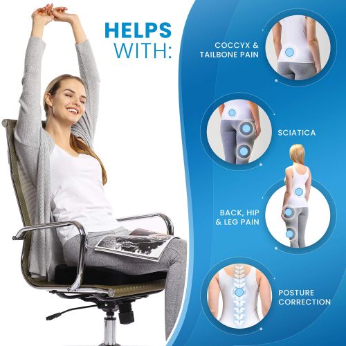  Everlasting Comfort Seat Cushion for Office Chair - Tailbone Pain Relief Cushion - Coccyx Cushion - Sciatica Pillow for Sitting (Black)