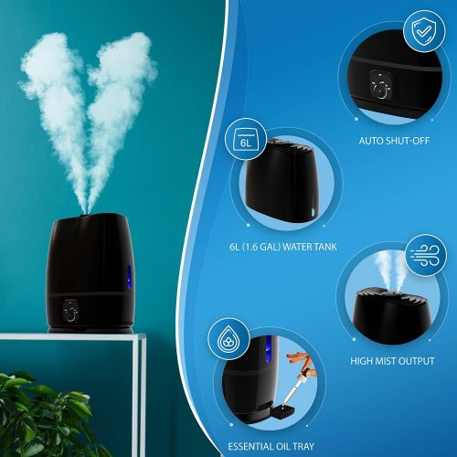  [아마존베스트]Everlasting Comfort Cool Mist Humidifier for Bedroom with Essential Oil Tray, 6L, Black