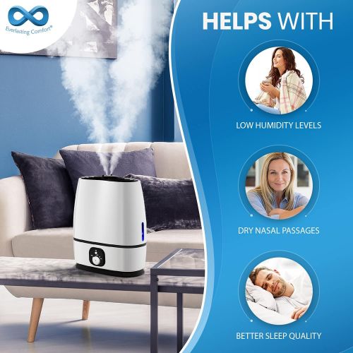  Everlasting Comfort Ultrasonic Cool Mist Humidifier for Bedroom (6L) - Lasts 50 Hours With Essential Oil Diffuser Tray - Quiet, Filterless Large Room Humidifiers - Small Air Vapori