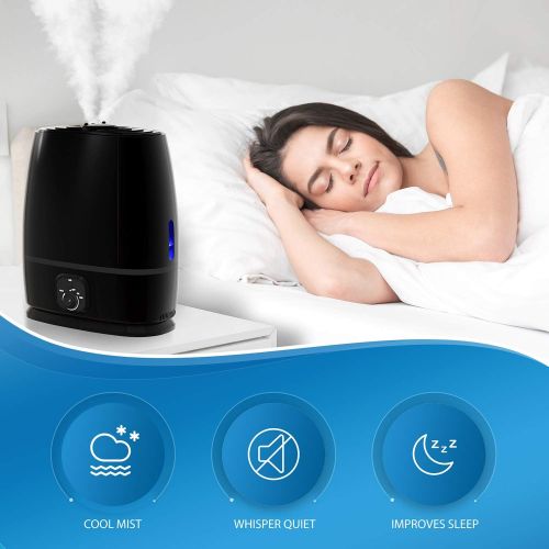  Everlasting Comfort Ultrasonic Cool Mist Humidifier (6L) - Essential Oil Tray, High Output, Ultra Quiet, Auto Shut Off, Night Light, Large Capacity Vaporizer