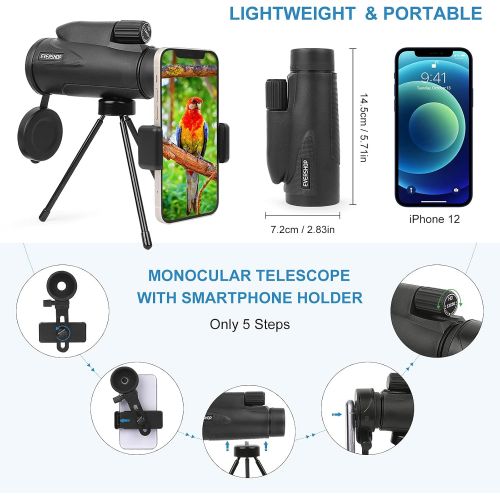  [아마존베스트]Monocular Telescope with Low Night Vision  Evershop 12X50 High Power Monoculars for Adults Kids with Tripod Smartphone Holder Best Gift for Bird Watching Hunting Camping Travellin