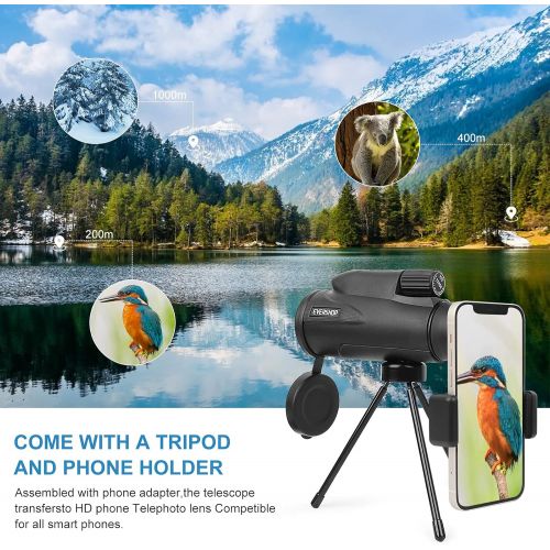  [아마존베스트]Monocular Telescope with Low Night Vision  Evershop 12X50 High Power Monoculars for Adults Kids with Tripod Smartphone Holder Best Gift for Bird Watching Hunting Camping Travellin