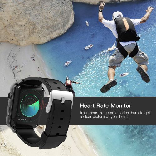  Evershop Smart Watch Dual Card Slot HD Camera Smart Watches Heart Rate Monitor Touch Screen Bluetooth Sports Wrist Watch Phone Android iOS (GT88 Silver)
