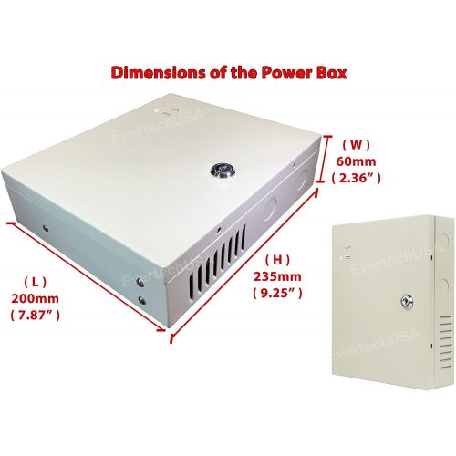  [아마존베스트]EVERTECH 8 Channel 9 Port Power Box Security Camera 12V DC 5A Ampere CCTV DVR Power Supply Switch Box Key Locked