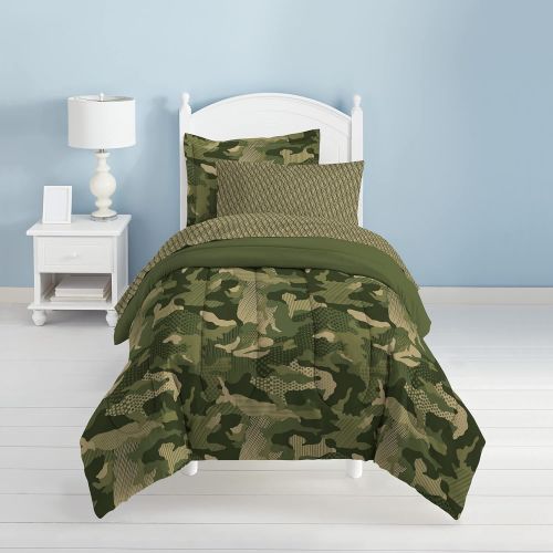  [아마존베스트]Everydayhomeoutlet Dream Factory Easy-Wash Super Soft Comforter Bedding, Twin, Green Geo Camo