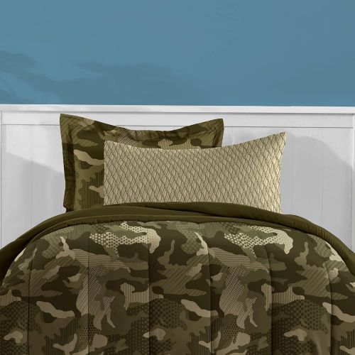  [아마존베스트]Everydayhomeoutlet Dream Factory Easy-Wash Super Soft Comforter Bedding, Twin, Green Geo Camo