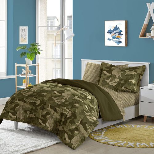  [아마존베스트]Everydayhomeoutlet Dream Factory Easy-Wash Super Soft Comforter Bedding, Twin, Green Geo Camo