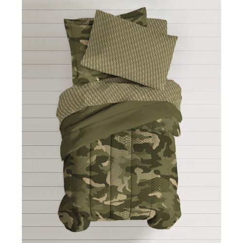  [아마존베스트]Everydayhomeoutlet Dream Factory Easy-Wash Super Soft Comforter Bedding, Twin, Green Geo Camo