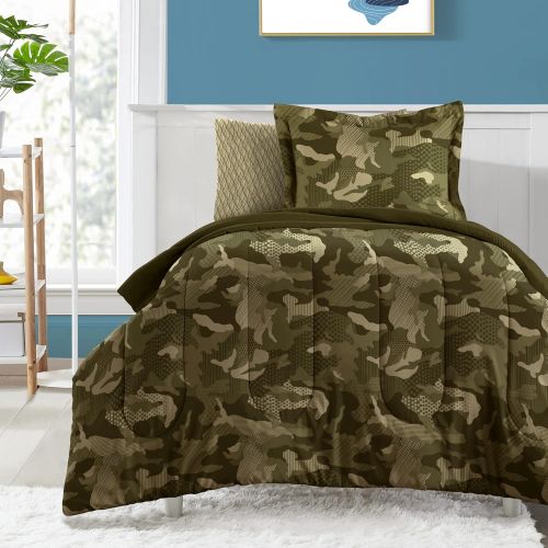  [아마존베스트]Everydayhomeoutlet Dream Factory Easy-Wash Super Soft Comforter Bedding, Twin, Green Geo Camo