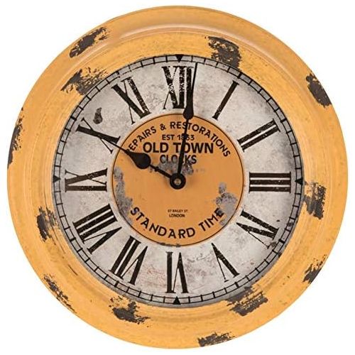  Everydecor Antique Yellow Round Old Town Metal Wall Clock