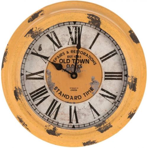  Everydecor Antique Yellow Round Old Town Metal Wall Clock