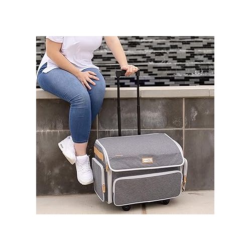  Everything Mary 4 Wheel Collapsible Deluxe Sewing Machine Storage Case, Heather Grey - Rolling Trolley Carrying Bag Compatible with for Brother, Singer & Most Machines