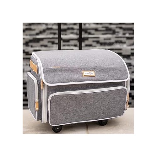  Everything Mary 4 Wheel Collapsible Deluxe Sewing Machine Storage Case, Heather Grey - Rolling Trolley Carrying Bag Compatible with for Brother, Singer & Most Machines